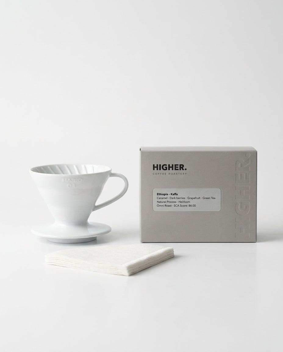 Brew Set Hario V60 Ceramic + Hario Filters + HIGHER Coffee