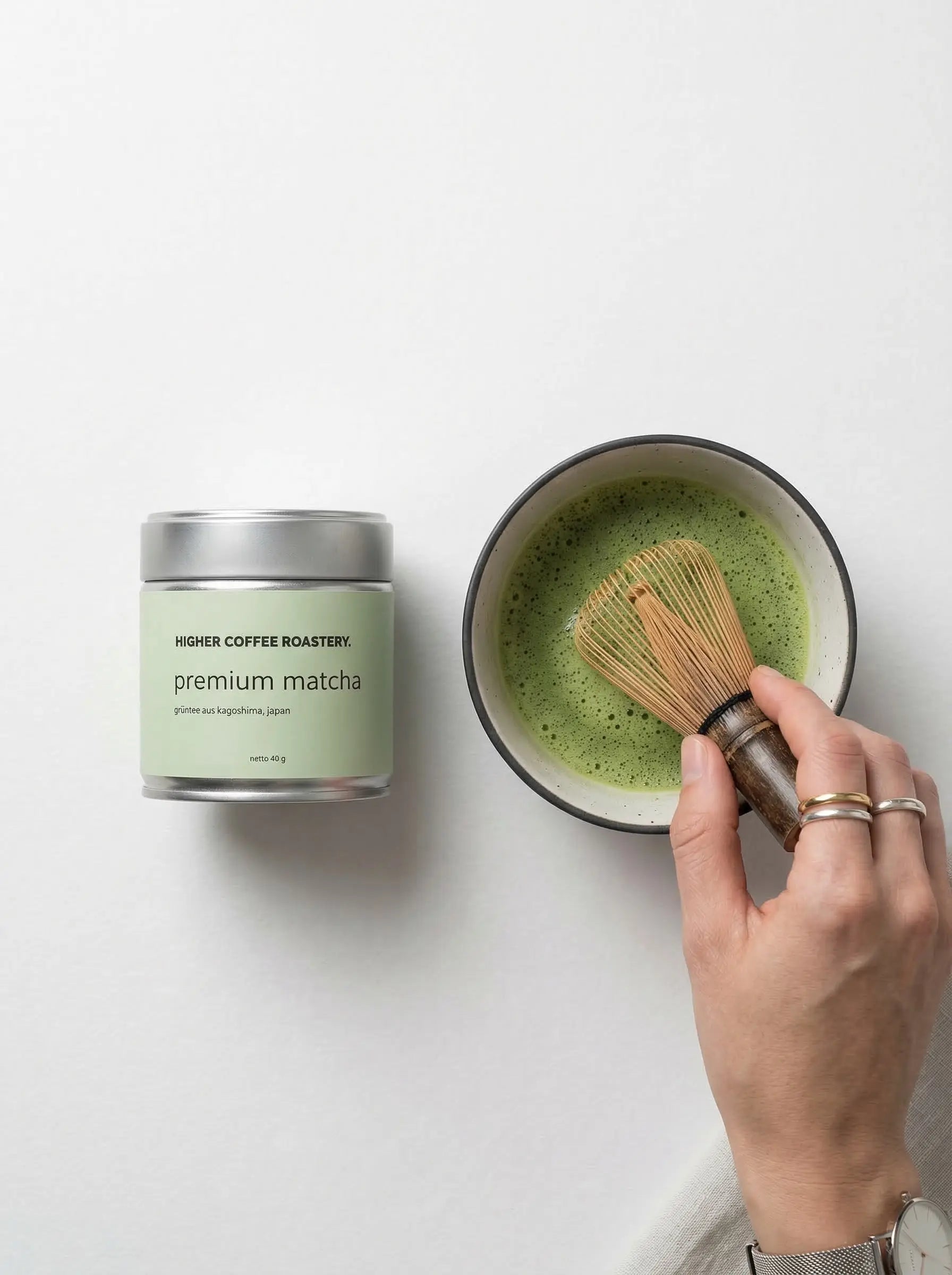 Set - Matcha aus Kagoshima, Ceremonial Grade + Bambusbesen